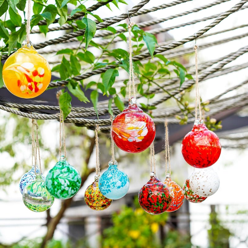 KRISININE Set of 12 Hand Blown Glass Ornaments Hanging Gazing Balls Witches Balls, Outdoor Patio Garden Decor - Image 2